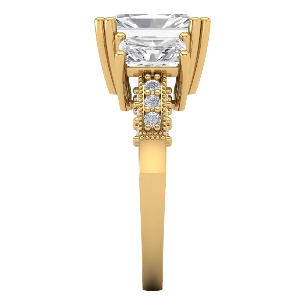 4.27 cttw White Sapphire Three-Stone Engagement Ring - Solid Gold (Emerald Cut,9x7mm)