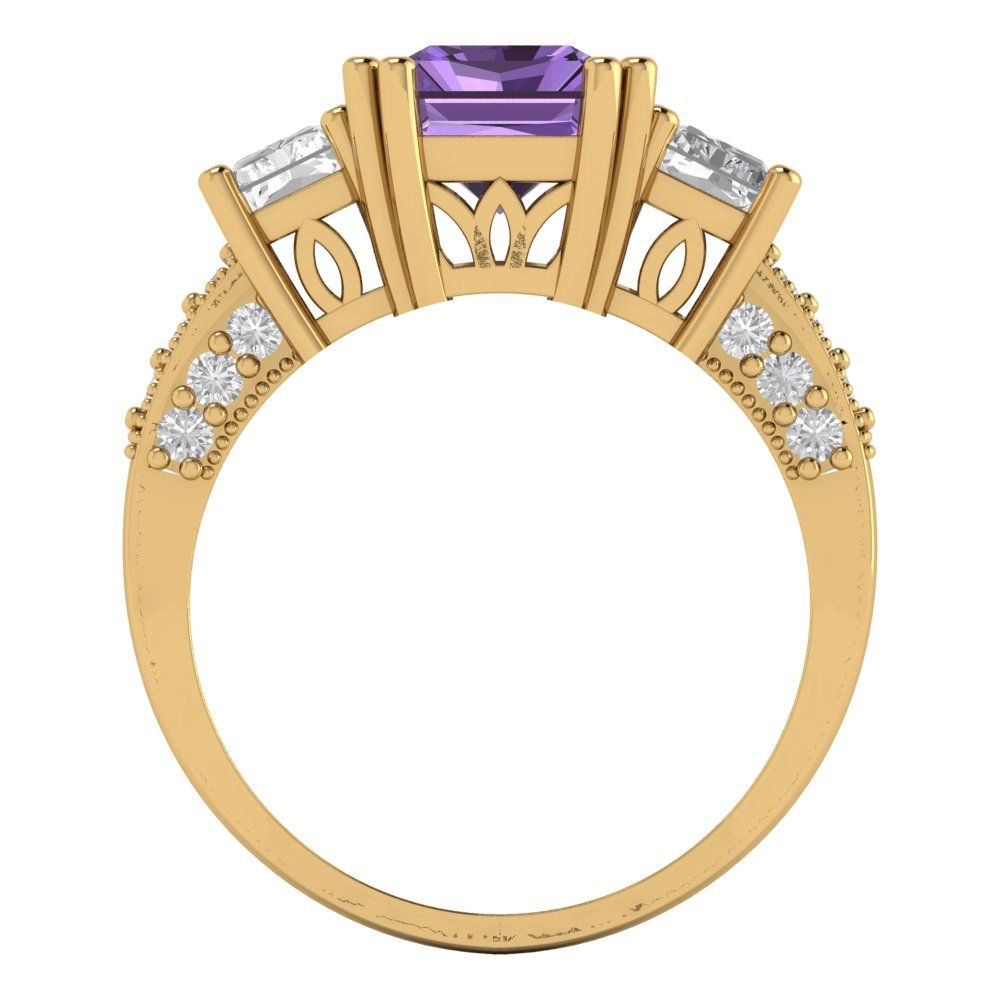 4.27 cttw Simulated Alexandrite Three-Stone Engagement Ring - Solid Gold (Emerald Cut,9x7mm)