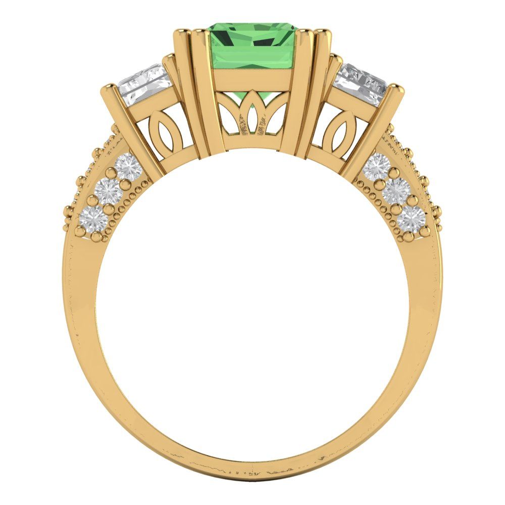 4.27 cttw Zirconia Simulated Green Diamond Three-Stone Engagement Ring - Solid Gold (VVS1, Emerald Cut,9x7mm)