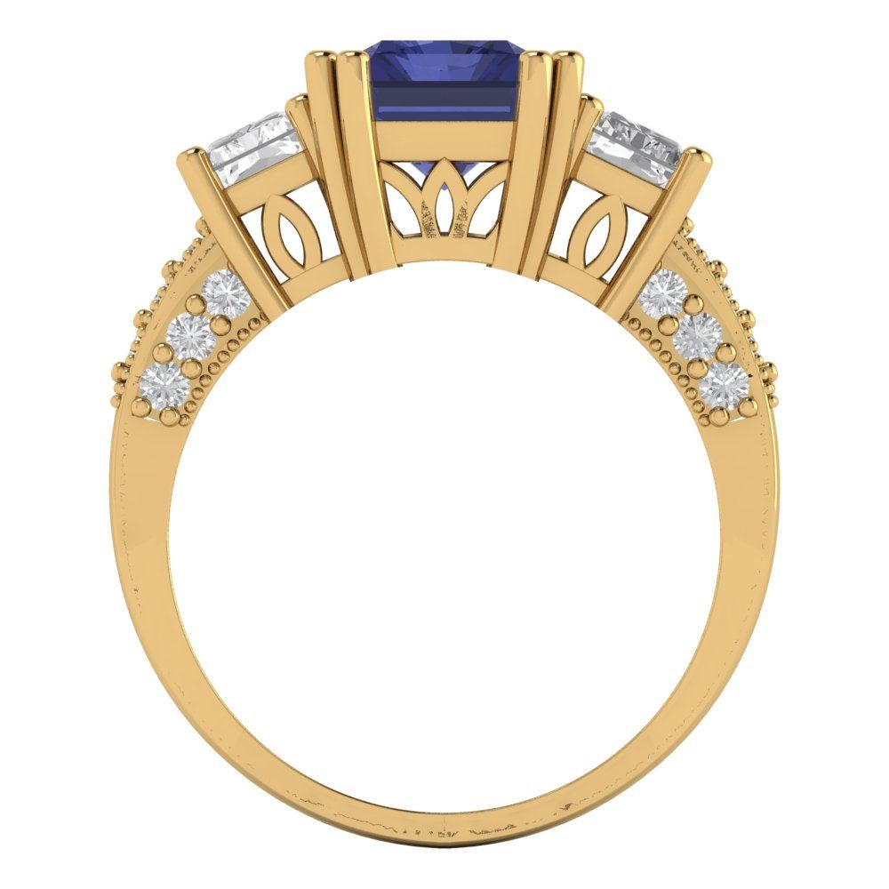 4.27 cttw Simulated Tanzanite Three-Stone Engagement Ring - Solid Gold (Emerald Cut,9x7mm)