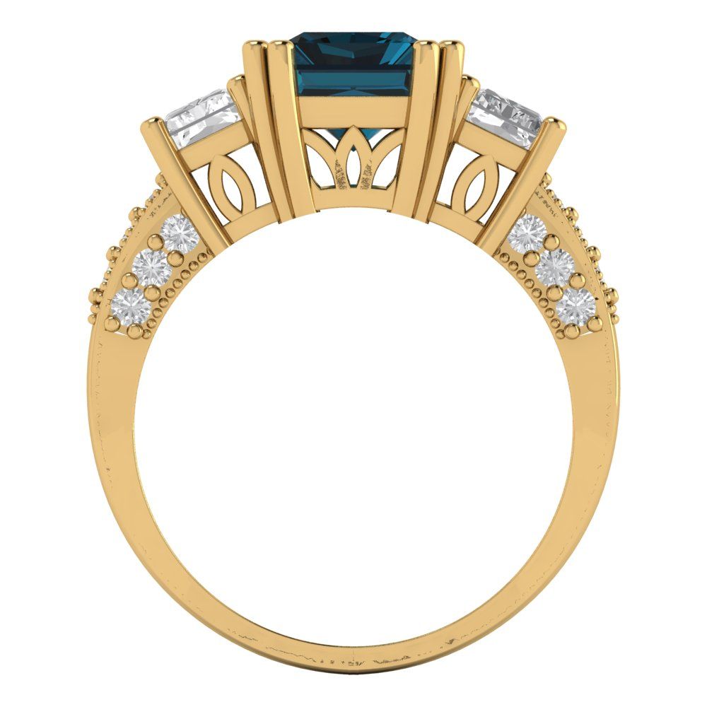4.27 cttw Natural London Blue Topaz Three-Stone Engagement Ring - Solid Gold (Emerald Cut,9x7mm)