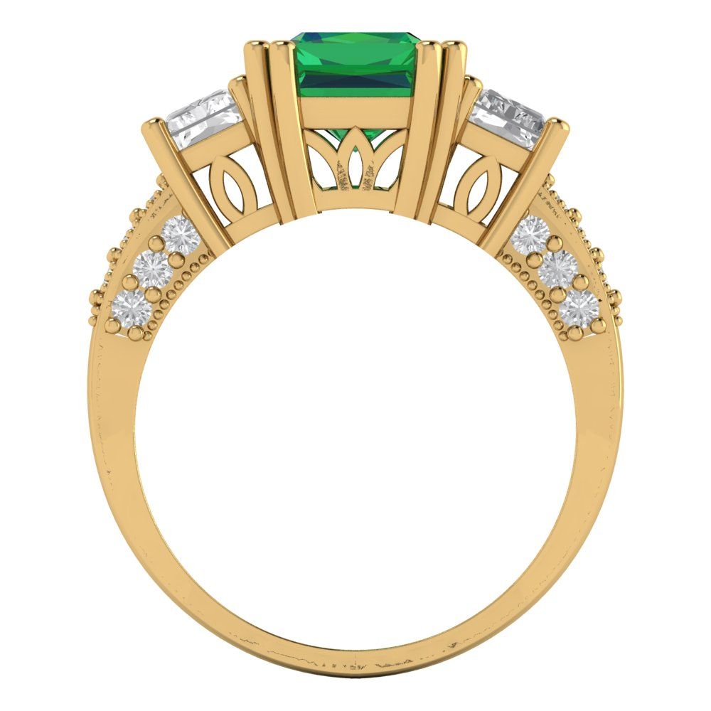 4.27 cttw Simulated Emerald Three-Stone Engagement Ring - Solid Gold (Emerald Cut,9x7mm)