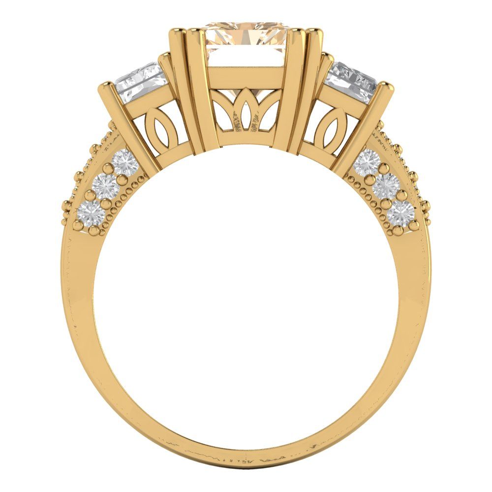 4.27 cttw Natural Morganite Three-Stone Engagement Ring - Solid Gold (Emerald Cut,9x7mm)