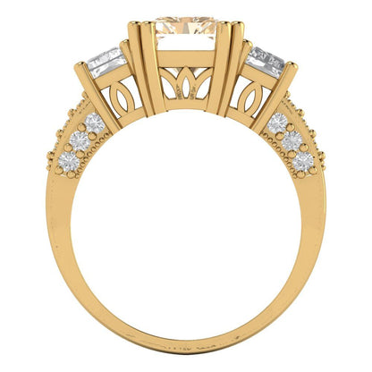 4.27 cttw Natural Morganite Three-Stone Engagement Ring - Solid Gold (Emerald Cut,9x7mm)