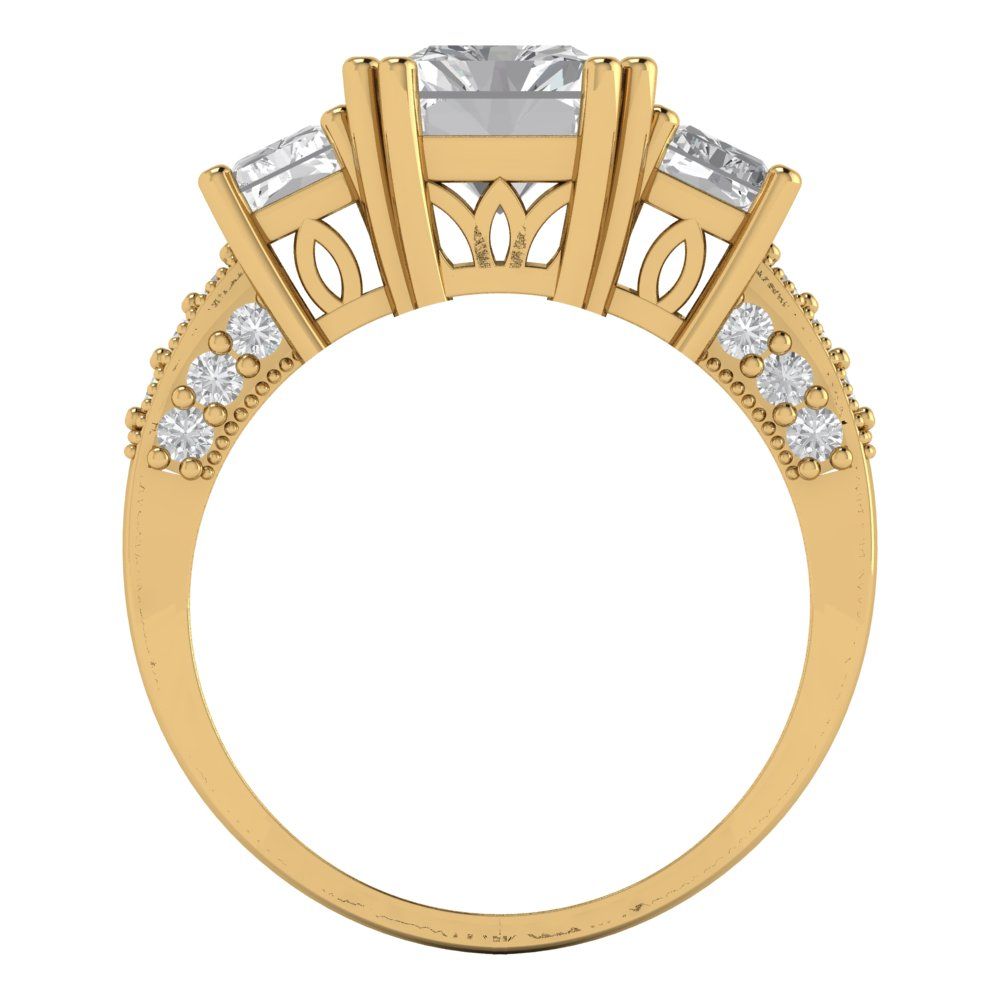 4.27 cttw White Sapphire Three-Stone Engagement Ring - Solid Gold (Emerald Cut,9x7mm)