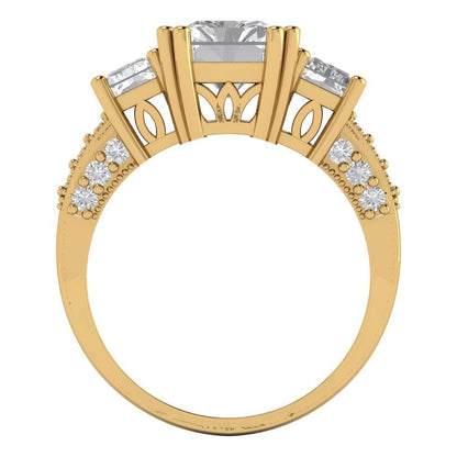 4.27 cttw White Sapphire Three-Stone Engagement Ring - Solid Gold (Emerald Cut,9x7mm)