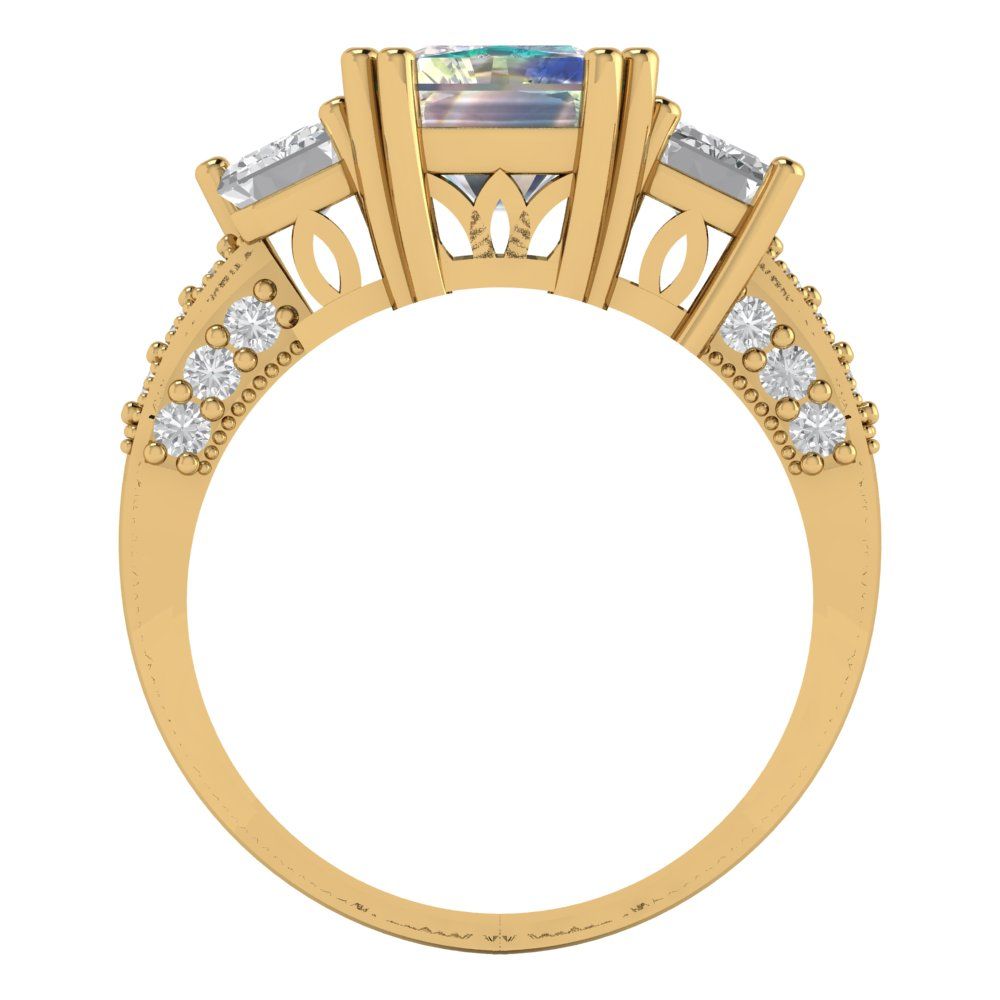 4.27 cttw Blue Moissanite Three-Stone Engagement Ring - Solid Gold (Emerald Cut,9x7mm)