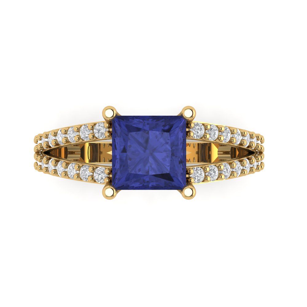 2.48 cttw Simulated Tanzanite Solitaire with Zirconia Simulated Diamond Accents Engagement Ring - Solid Gold (Princess Cut,7.0mm)