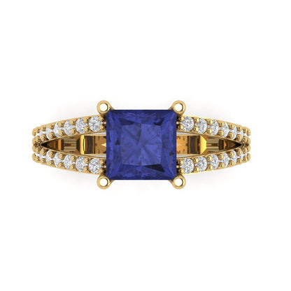 2.48 cttw Simulated Tanzanite Solitaire with Zirconia Simulated Diamond Accents Engagement Ring - Solid Gold (Princess Cut,7.0mm)
