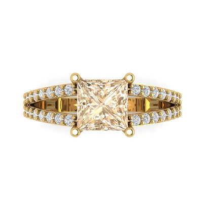 2.48 cttw Natural Morganite Solitaire with Zirconia Simulated Diamond Accents Engagement Ring - Solid Gold (Princess Cut,7.0mm)