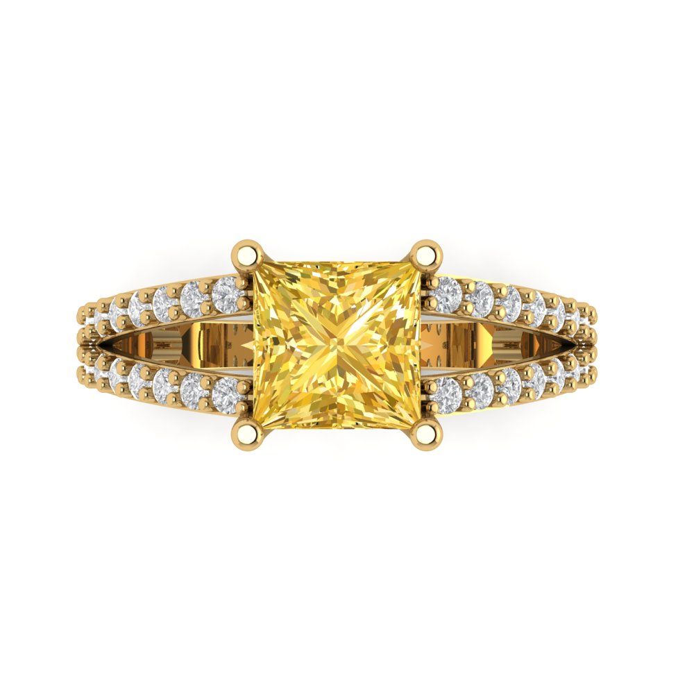 2.48 cttw Natural Citrine Solitaire with Zirconia Simulated Diamond Accents Engagement Ring - Solid Gold (Princess Cut,7.0mm)