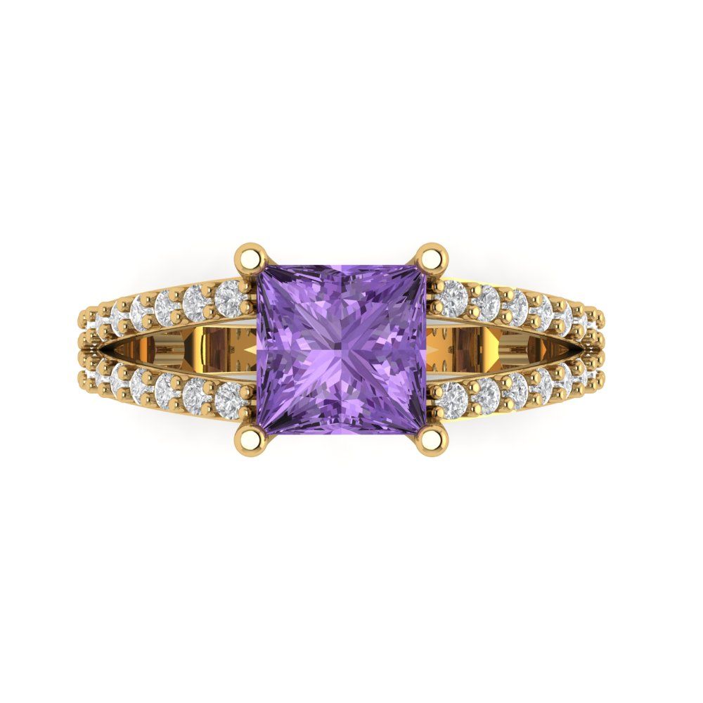 2.48 cttw Simulated Alexandrite Solitaire with Zirconia Simulated Diamond Accents Engagement Ring - Solid Gold (Princess Cut,7.0mm)