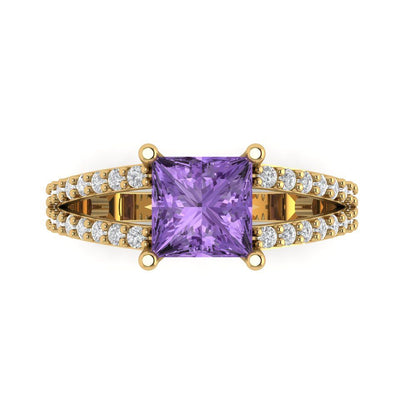 2.48 cttw Simulated Alexandrite Solitaire with Zirconia Simulated Diamond Accents Engagement Ring - Solid Gold (Princess Cut,7.0mm)
