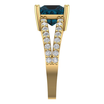 2.48 cttw Natural London Blue Topaz Solitaire with Zirconia Simulated Diamond Accents Engagement Ring - Solid Gold (Princess Cut,7.0mm)