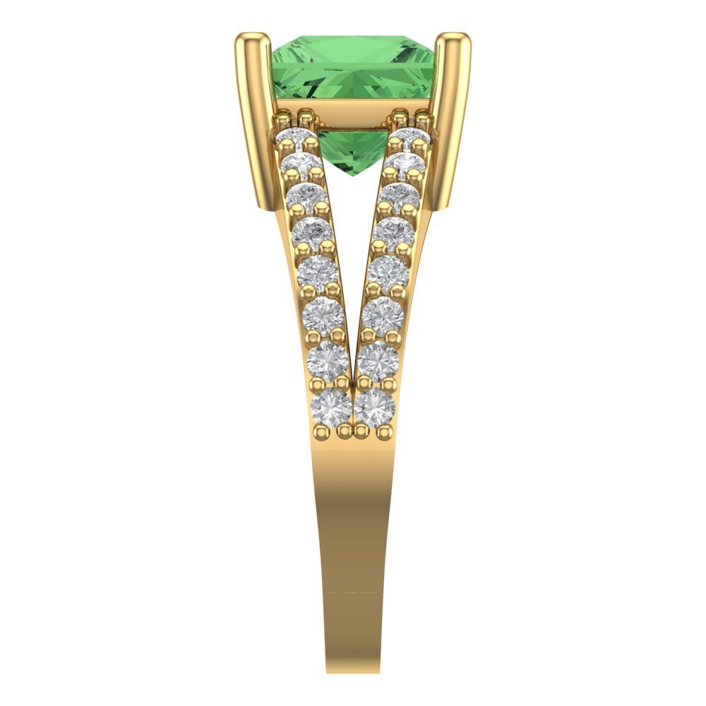 2.48 cttw Zirconia Simulated Green Diamond Solitaire with Zirconia Simulated Diamond Accents Engagement Ring - Solid Gold (VVS1, Princess Cut,7.0mm)