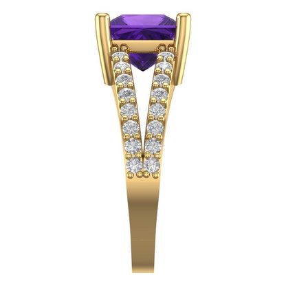 2.48 cttw Natural Amethyst Solitaire with Zirconia Simulated Diamond Accents Engagement Ring - Solid Gold (Princess Cut,7.0mm)