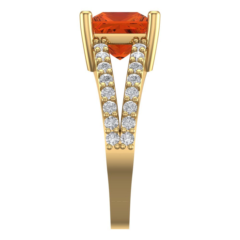 2.48 cttw Zirconia Simulated Red Diamond Solitaire with Zirconia Simulated Diamond Accents Engagement Ring - Solid Gold (VVS1, Princess Cut,7.0mm)