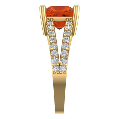 2.48 cttw Zirconia Simulated Red Diamond Solitaire with Zirconia Simulated Diamond Accents Engagement Ring - Solid Gold (VVS1, Princess Cut,7.0mm)