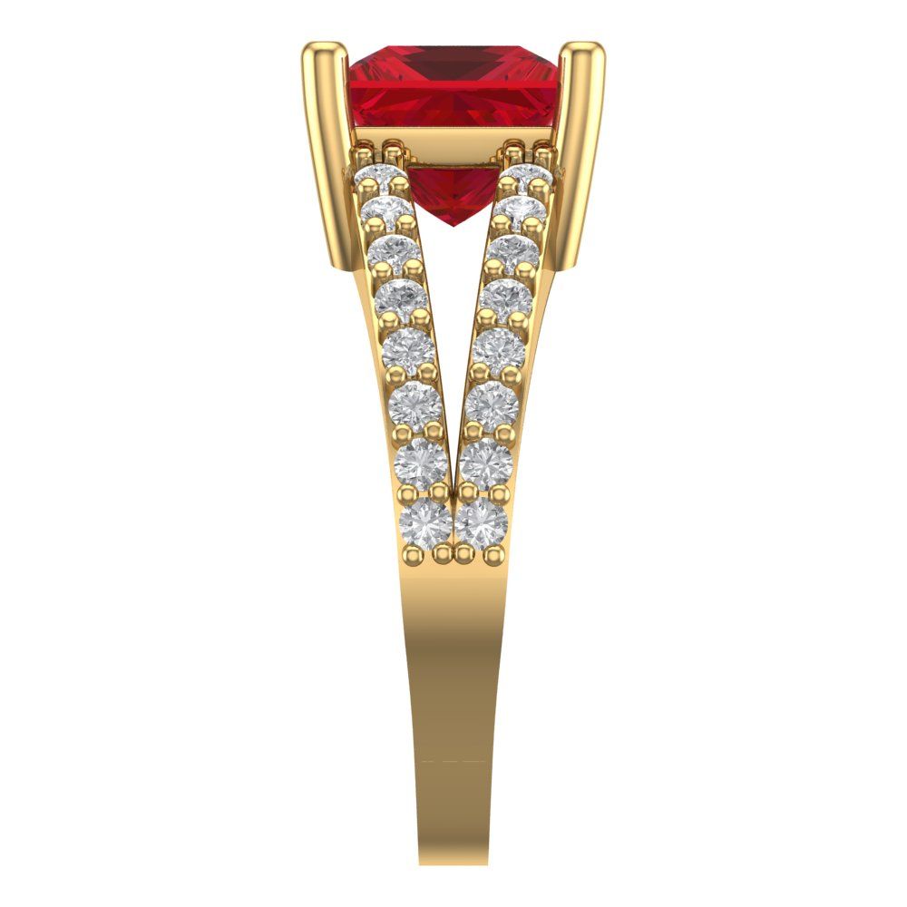 2.48 cttw Simulated Pink Tourmaline Solitaire with Zirconia Simulated Diamond Accents Engagement Ring - Solid Gold (Princess Cut,7.0mm)