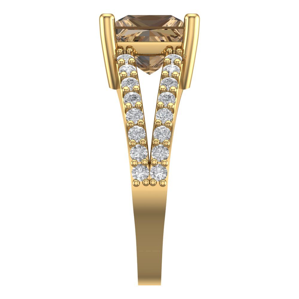 2.48 cttw Zirconia Simulated Champagne Diamond Solitaire with Zirconia Simulated Diamond Accents Engagement Ring - Solid Gold (VVS1, Princess Cut,7.0mm)