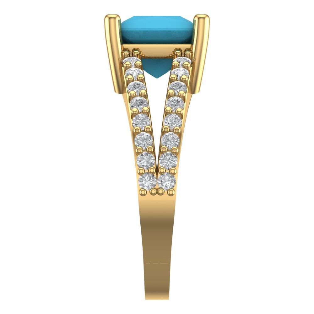 2.48 cttw Simulated Turquoise Solitaire with Zirconia Simulated Diamond Accents Engagement Ring - Solid Gold (Princess Cut,7.0mm)
