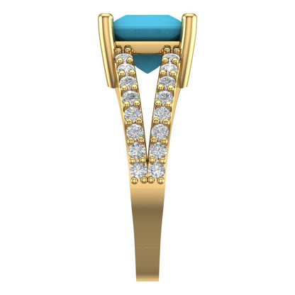 2.48 cttw Simulated Turquoise Solitaire with Zirconia Simulated Diamond Accents Engagement Ring - Solid Gold (Princess Cut,7.0mm)