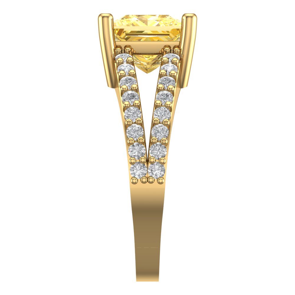 2.48 cttw Zirconia Simulated Yellow Diamond Solitaire with Zirconia Simulated Diamond Accents Engagement Ring - Solid Gold (VVS1, Princess Cut,7.0mm)