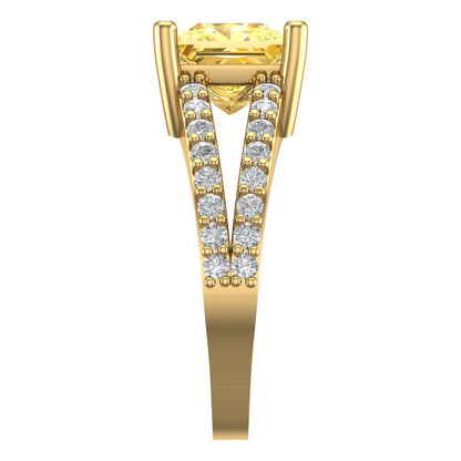 2.48 cttw Zirconia Simulated Yellow Diamond Solitaire with Zirconia Simulated Diamond Accents Engagement Ring - Solid Gold (VVS1, Princess Cut,7.0mm)