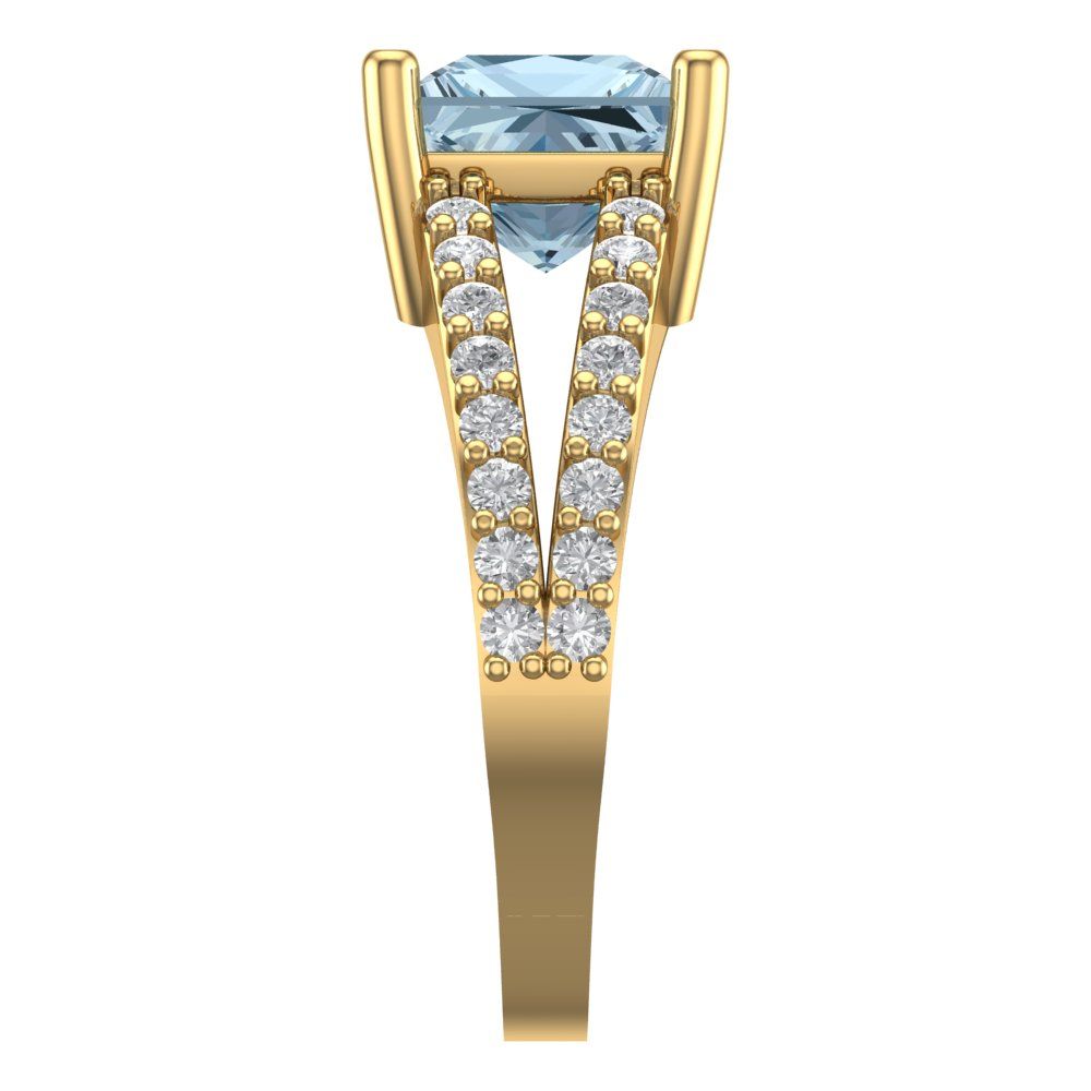 2.48 cttw Zirconia Simulated Blue Diamond Solitaire with Zirconia Simulated Diamond Accents Engagement Ring - Solid Gold (VVS1, Princess Cut,7.0mm)