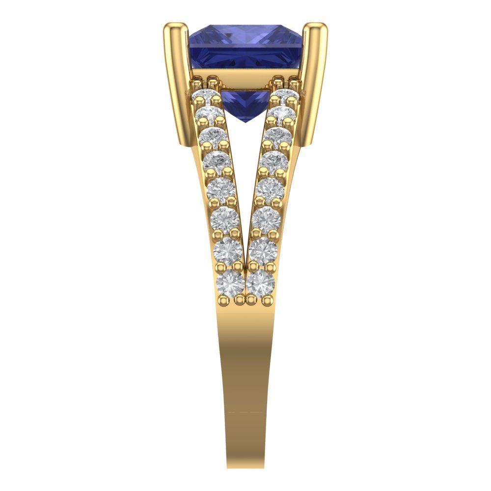 2.48 cttw Simulated Tanzanite Solitaire with Zirconia Simulated Diamond Accents Engagement Ring - Solid Gold (Princess Cut,7.0mm)