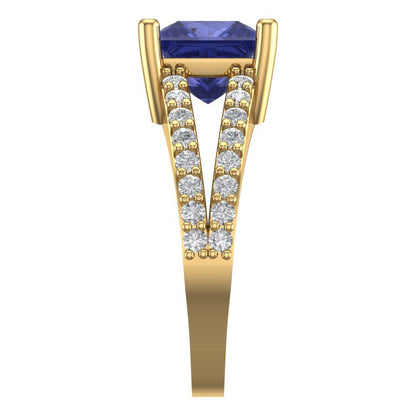 2.48 cttw Simulated Tanzanite Solitaire with Zirconia Simulated Diamond Accents Engagement Ring - Solid Gold (Princess Cut,7.0mm)