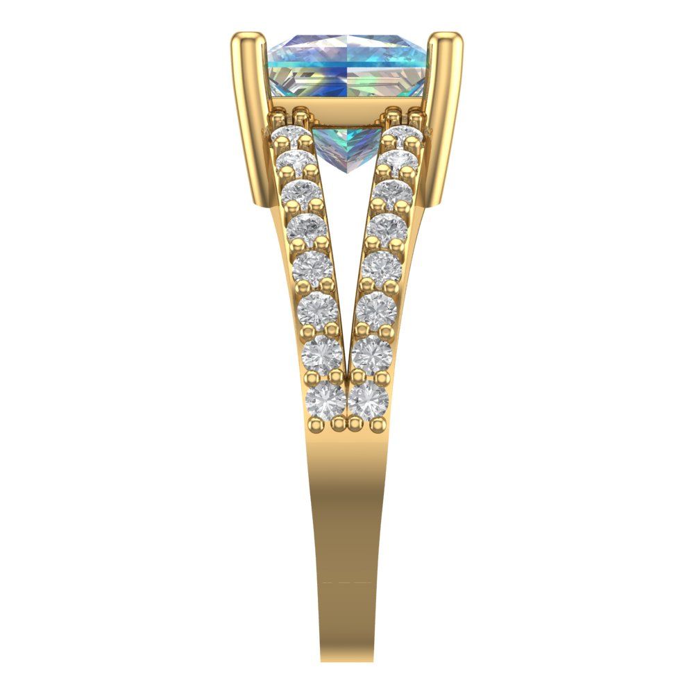 2.48 cttw Blue Moissanite Solitaire with Zirconia Simulated Diamond Accents Engagement Ring - Solid Gold (Princess Cut,7.0mm)