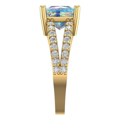 2.48 cttw Blue Moissanite Solitaire with Zirconia Simulated Diamond Accents Engagement Ring - Solid Gold (Princess Cut,7.0mm)