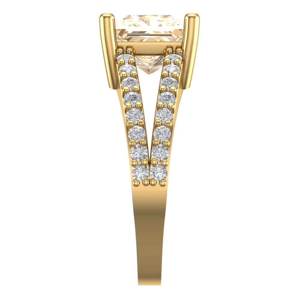 2.48 cttw Natural Morganite Solitaire with Zirconia Simulated Diamond Accents Engagement Ring - Solid Gold (Princess Cut,7.0mm)