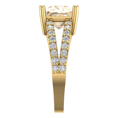 2.48 cttw Natural Morganite Solitaire with Zirconia Simulated Diamond Accents Engagement Ring - Solid Gold (Princess Cut,7.0mm)