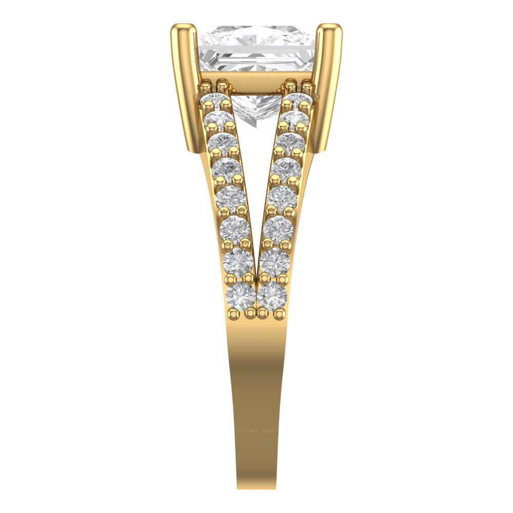 2.48 cttw Certified Moissanite Solitaire with Zirconia Simulated Diamond Accents Engagement Ring - Solid Gold (VVS1, D-F,Princess Cut,7.0mm)