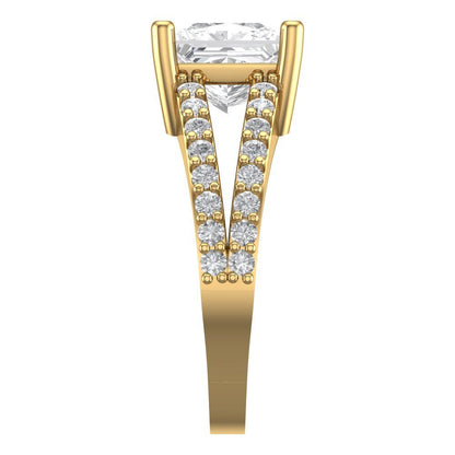 2.48 cttw Certified Moissanite Solitaire with Zirconia Simulated Diamond Accents Engagement Ring - Solid Gold (VVS1, D-F,Princess Cut,7.0mm)