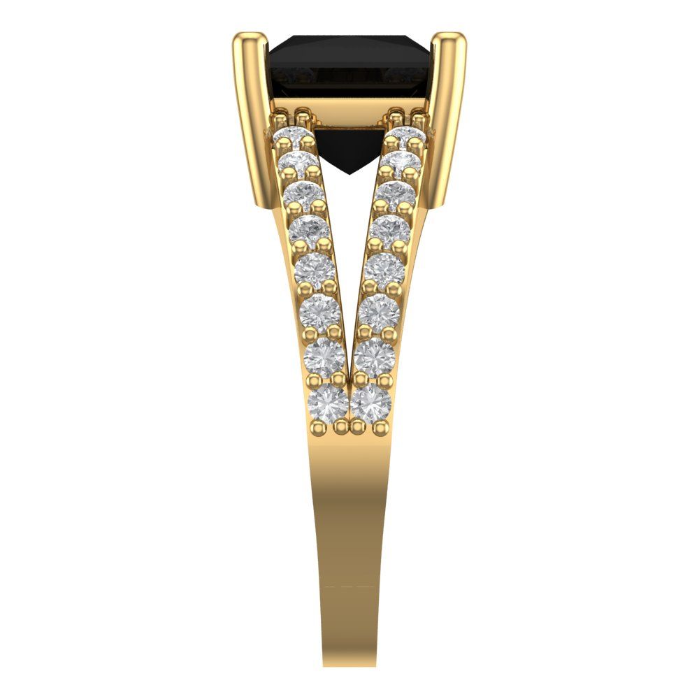 2.48 cttw Natural Onyx Solitaire with Zirconia Simulated Diamond Accents Engagement Ring - Solid Gold (Princess Cut,7.0mm)