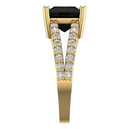 2.48 cttw Natural Onyx Solitaire with Zirconia Simulated Diamond Accents Engagement Ring - Solid Gold (Princess Cut,7.0mm)