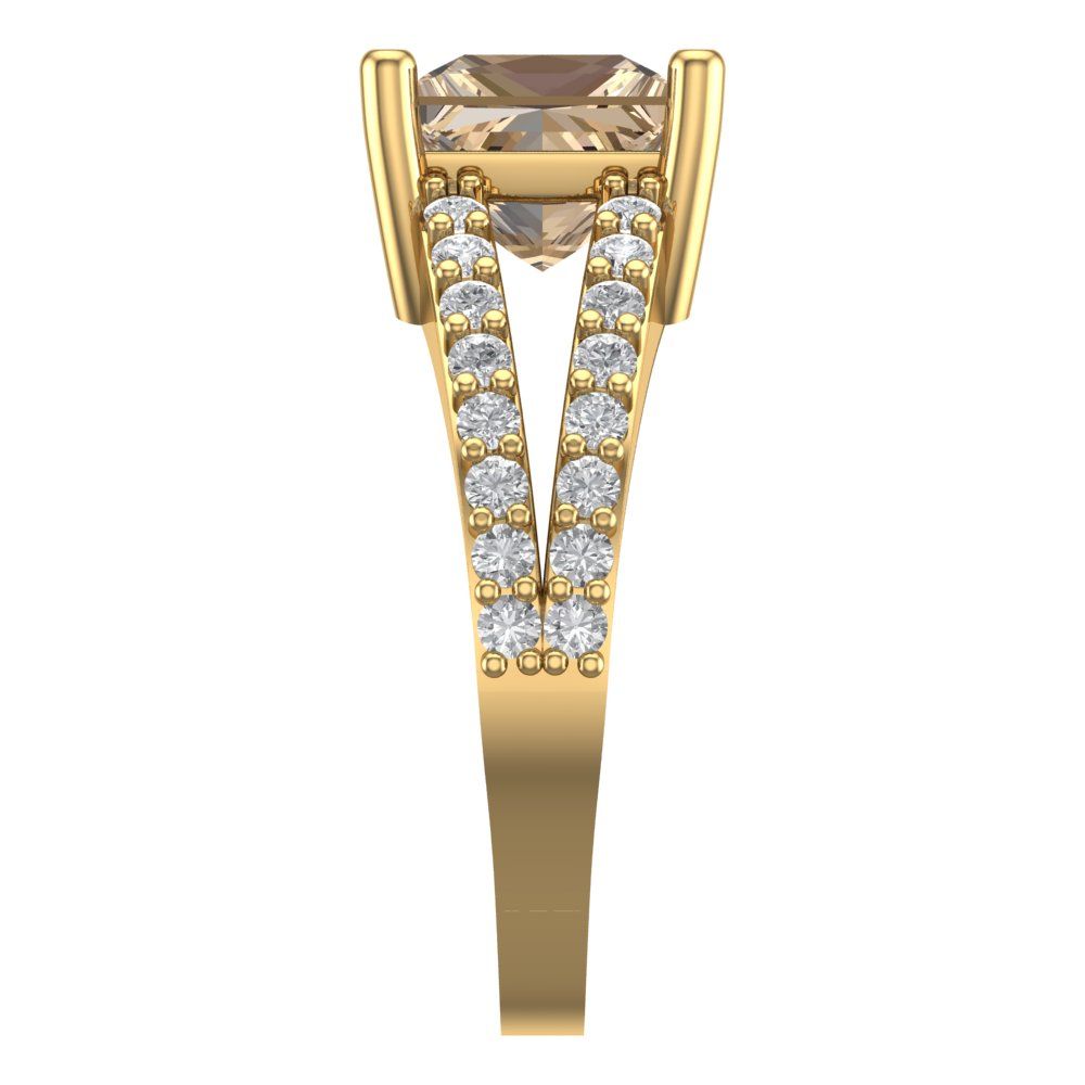 2.48 cttw Yellow Moissanite Solitaire with Zirconia Simulated Diamond Accents Engagement Ring - Solid Gold (Princess Cut,7.0mm)