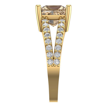 2.48 cttw Yellow Moissanite Solitaire with Zirconia Simulated Diamond Accents Engagement Ring - Solid Gold (Princess Cut,7.0mm)