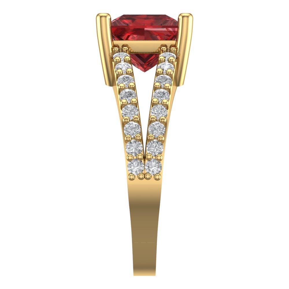 2.48 cttw Natural Garnet Solitaire with Zirconia Simulated Diamond Accents Engagement Ring - Solid Gold (Princess Cut,7.0mm)