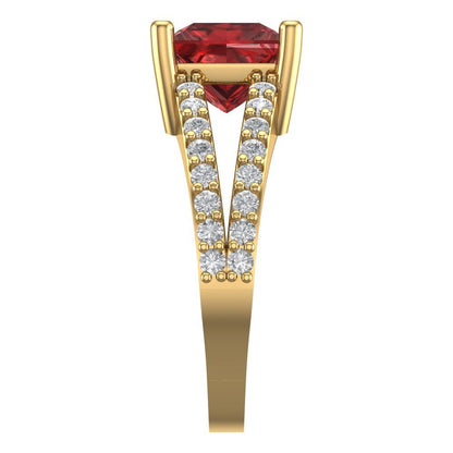 2.48 cttw Natural Garnet Solitaire with Zirconia Simulated Diamond Accents Engagement Ring - Solid Gold (Princess Cut,7.0mm)