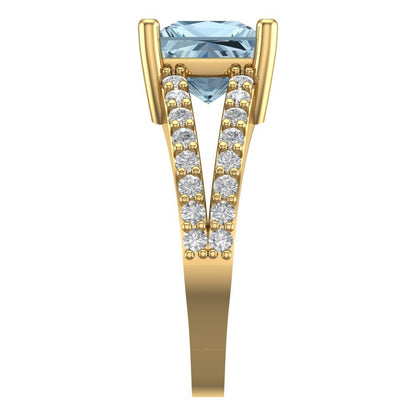 2.48 cttw Natural Aquamarine Solitaire with Zirconia Simulated Diamond Accents Engagement Ring - Solid Gold (Princess Cut,7.0mm)