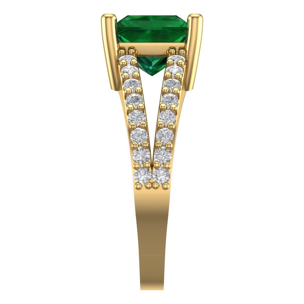 2.48 cttw Simulated Emerald Solitaire with Zirconia Simulated Diamond Accents Engagement Ring - Solid Gold (Princess Cut,7.0mm)