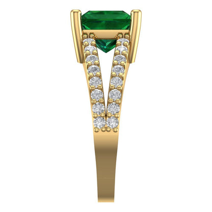 2.48 cttw Simulated Emerald Solitaire with Zirconia Simulated Diamond Accents Engagement Ring - Solid Gold (Princess Cut,7.0mm)