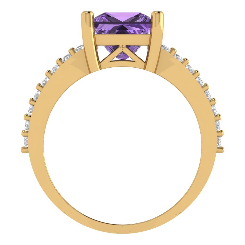 2.48 cttw Simulated Alexandrite Solitaire with Zirconia Simulated Diamond Accents Engagement Ring - Solid Gold (Princess Cut,7.0mm)