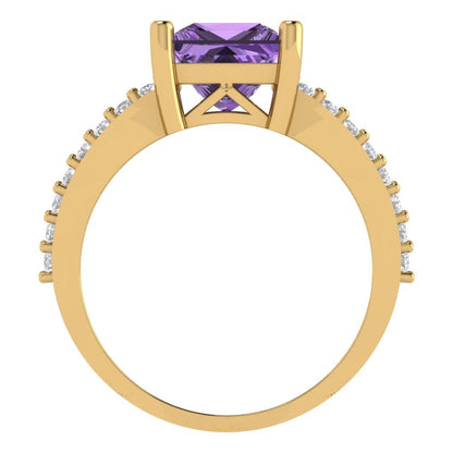 2.48 cttw Simulated Alexandrite Solitaire with Zirconia Simulated Diamond Accents Engagement Ring - Solid Gold (Princess Cut,7.0mm)