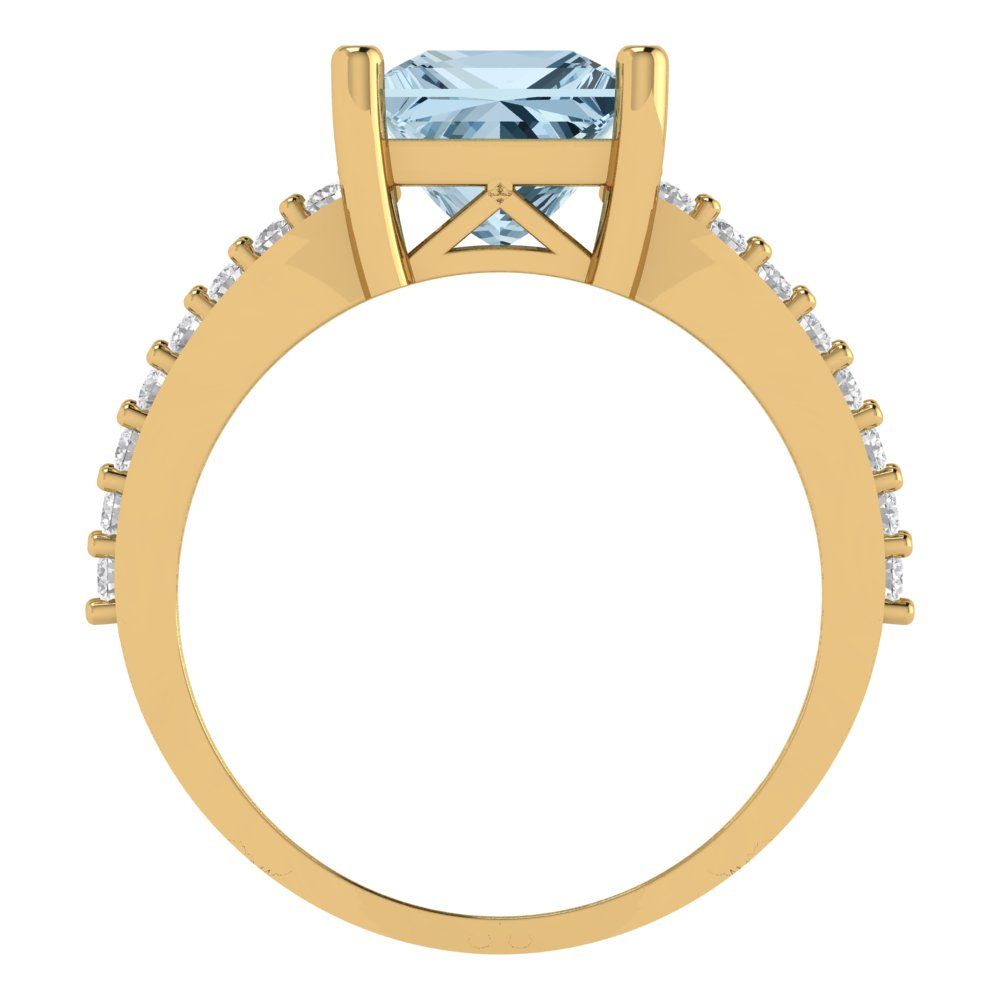2.48 cttw Natural Swiss Blue Topaz Solitaire with Zirconia Simulated Diamond Accents Engagement Ring - Solid Gold (Princess Cut,7.0mm)