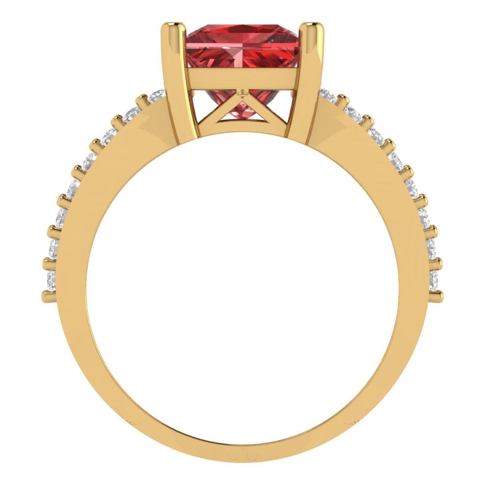 2.48 cttw Natural Garnet Solitaire with Zirconia Simulated Diamond Accents Engagement Ring - Solid Gold (Princess Cut,7.0mm)
